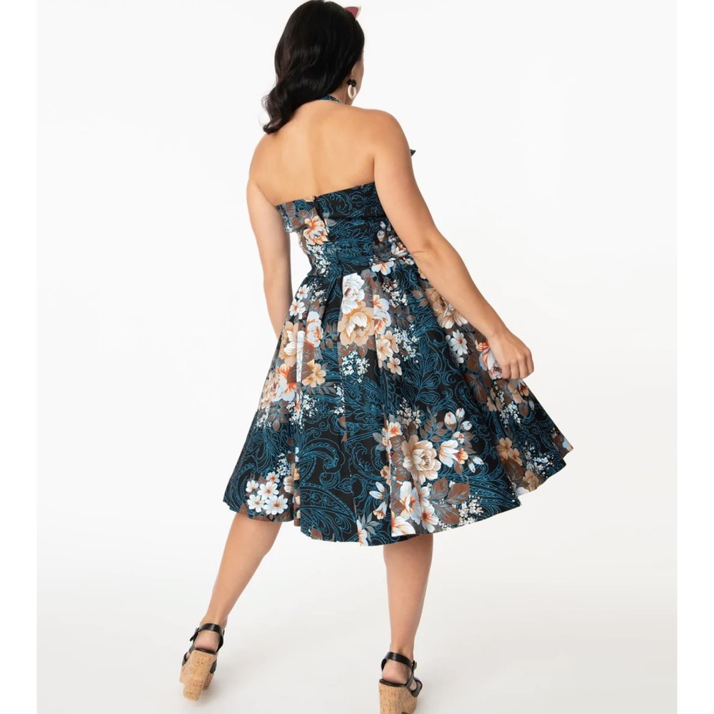 NWT UNIQUE VINTAGE NAVY ORCHARD SWING DRESS - Picture 2 of 11